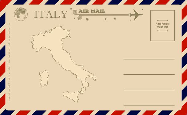 Carte postale vintage avec carte de l'Italie
 - Vecteur, image