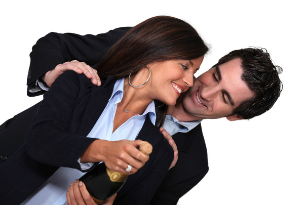 Couple with bottle of champagne - Zdjęcie, obraz