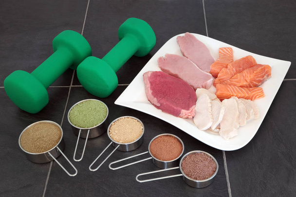 Vücut geliştirme yüksek Protein yiyecek ve tozları  - Fotoğraf, Görsel