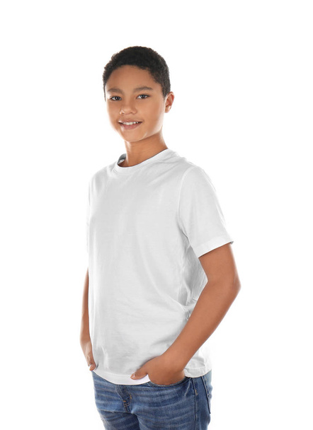 African American boy in white t-shirt  - Fotoğraf, Görsel