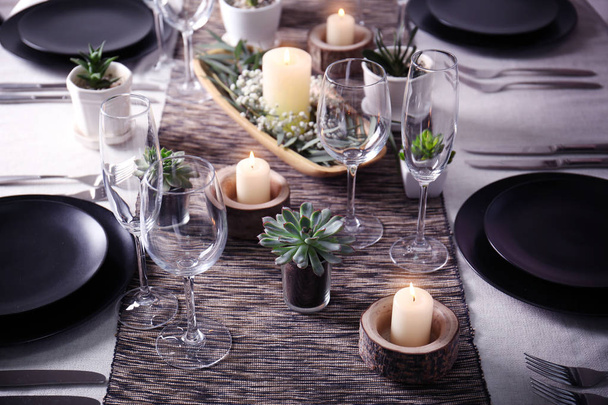 Table served with succulents - Φωτογραφία, εικόνα