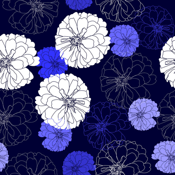 Seamless pattern with white flowers on a blue background. Hand drawn floral texture. - Vetor, Imagem