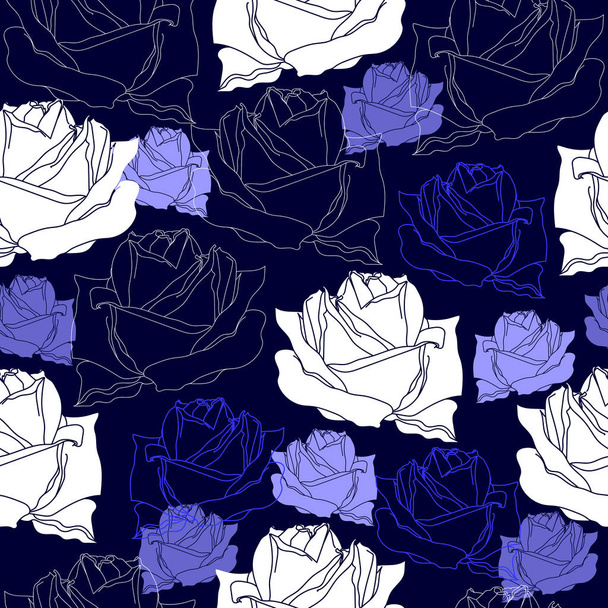 Seamless pattern with white flowers on a blue background. Hand drawn floral texture. - Vector, afbeelding