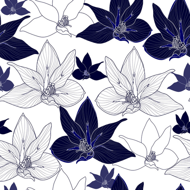 Seamless pattern with blue flowers on a white background. Hand drawn floral texture. - Vektor, kép