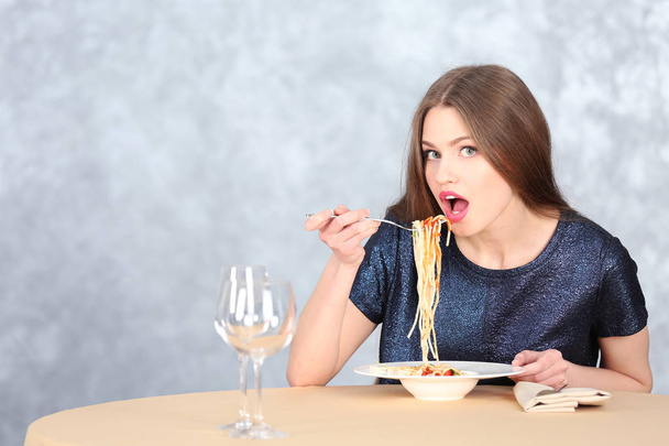 woman eating pasta - Photo, Image
