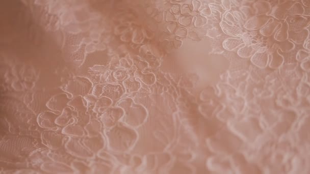 Close up of wedding cloth with lace. Wedding preparation. Wedding dress on hanger - Footage, Video