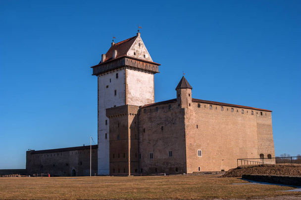 Narva, Estonia - Herman Castle on the banks of the river, opposite the Ivangorod fortress. - Fotoğraf, Görsel
