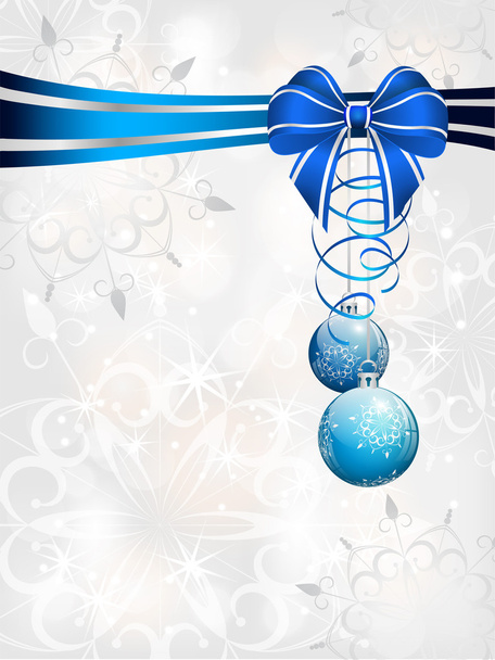 Χριστούγεννα φόντο με μπλε κορδέλα και διακόσμηση - Διάνυσμα, εικόνα