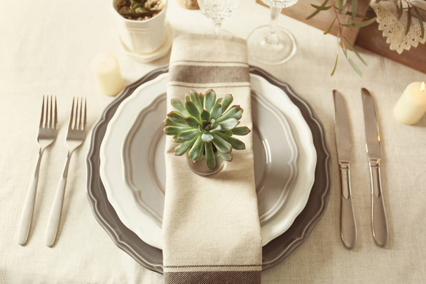 Table served with succulents - Foto, imagen