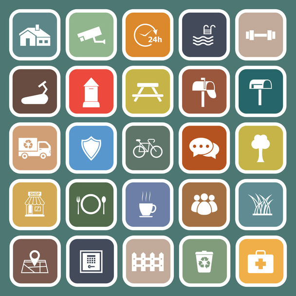 Village flat icons on green background - Vector, Image