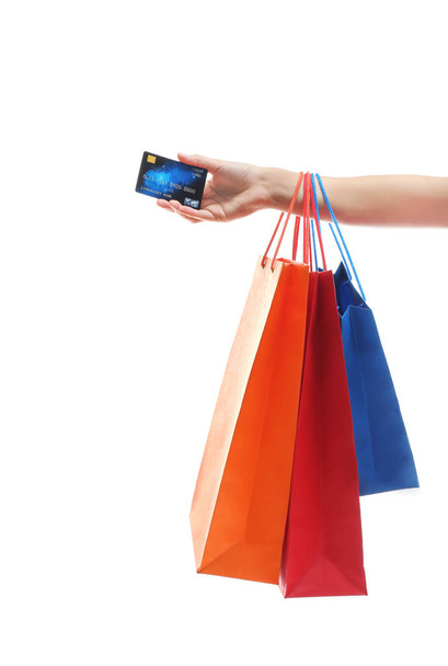 Woman with shopping bags and credit card - Foto, Imagem