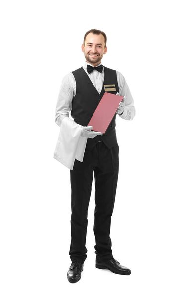 Handsome waiter with menu   - Foto, imagen