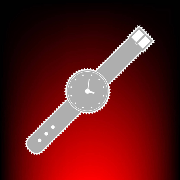Watch sign illustration. Postage stamp or old photo style on red-black gradient background. - Vector, Image