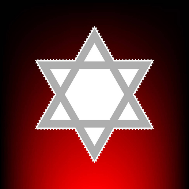 Ασπίδα Magen David αστέρι. Σύμβολο του Ισραήλ. Γραμματόσημο ή παλιά φωτογραφία στυλ σε κόκκινο-μαύρο φόντο κλίση. - Διάνυσμα, εικόνα
