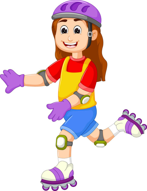roztomilá dívka kreslený hrát kolečkové brusle - Vektor, obrázek