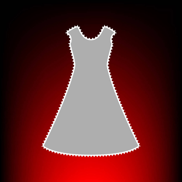 schönes langes Kleid Zeichen Briefmarke oder alte Foto-Stil auf rot-schwarzem Farbverlauf Hintergrund. - Vektor, Bild