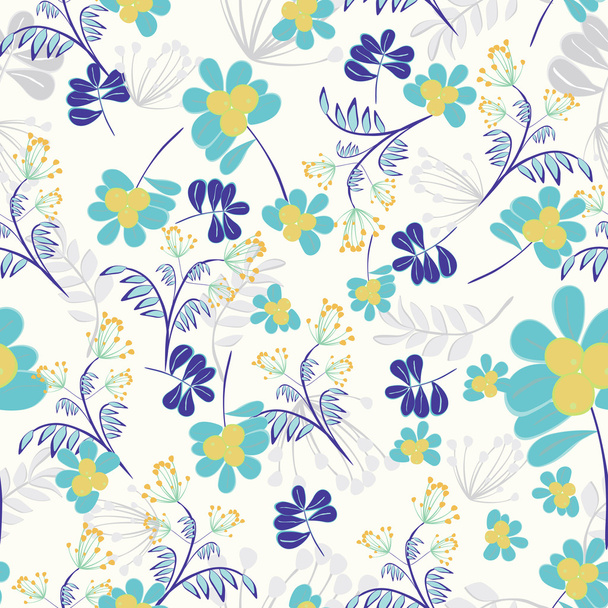 Colorful flowers and leafs - seamless pattern - Vettoriali, immagini