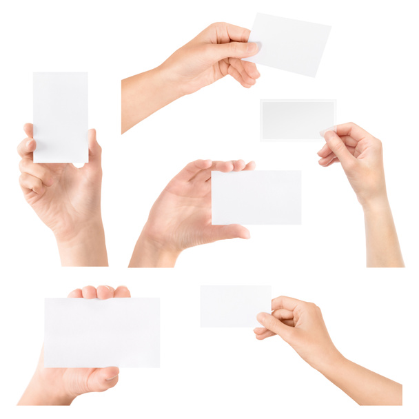 Business card in hand isolated set - Photo, Image