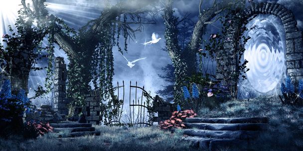 Portal mágico no jardim abandonado
 - Foto, Imagem