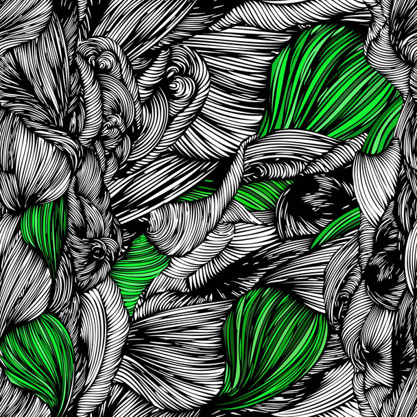 Vector seamless wave doodle hand drawn pattern. Black and white  - Vector, Image