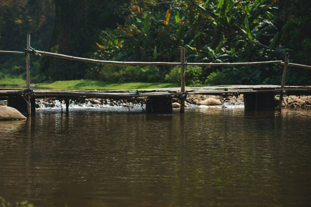 бамбуковий міст над річкою
 - Фото, зображення