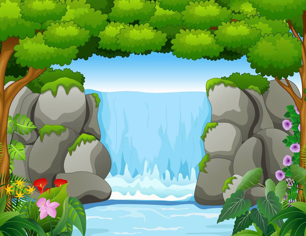 Waterval landschap-achtergrond in bos - Vector, afbeelding