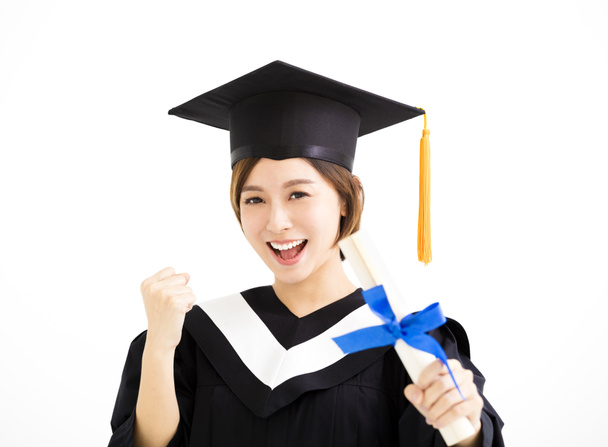 beautiful young asian graduate holding diploma - Photo, Image