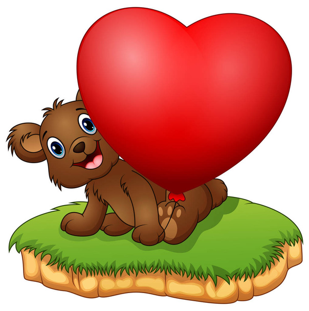 Teddy bear sitting with holding the valentine balloons - Vector, Image