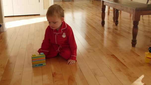 boy plays on floor with magnetic blocks - Imágenes, Vídeo