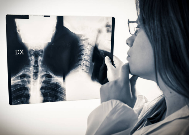 woman doctor looks at x-rays  - Photo, Image