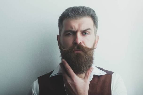 bearded man, brutal caucasian hipster with serious face - Photo, image