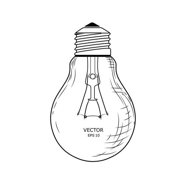 Vector light bulb with concept of idea. Doodle hand drawn sign. Illustration for print, web. Vector illustration - Wektor, obraz