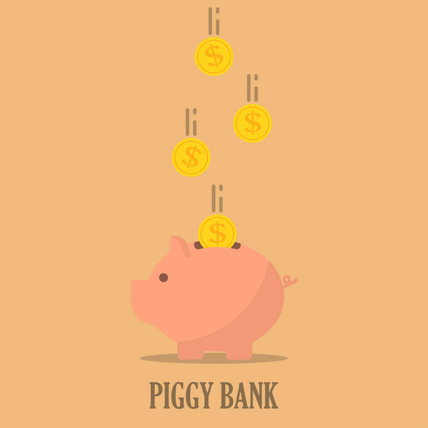 Piggy bank met munten in een platte ontwerp. Het concept van besparing of op te slaan geld of open een bankstorting - Vector, afbeelding