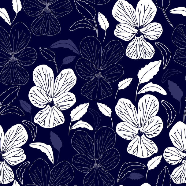 Seamless pattern with white flowers on a blue background. Hand drawn floral texture. - Vektor, kép