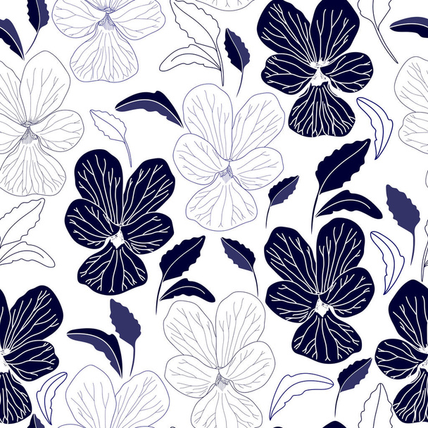 nahtloses Muster mit blauen Blüten auf weißem Hintergrund. handgezeichnete florale Textur. - Vektor, Bild