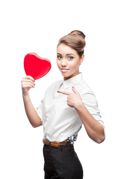 Young business woman holding Valentine - 写真・画像