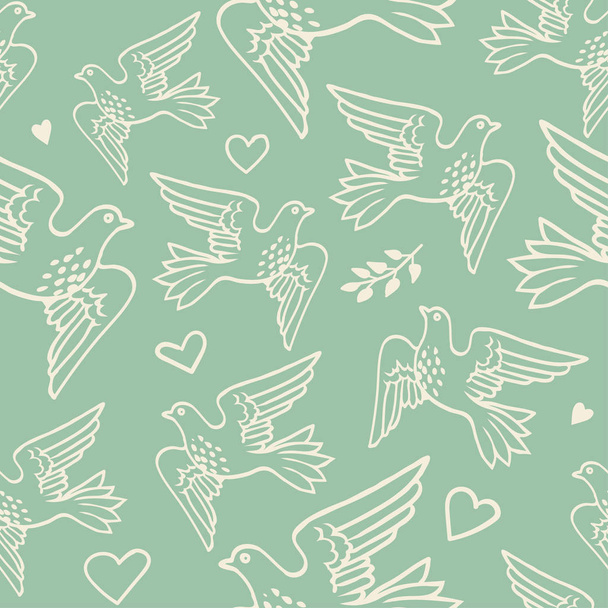 pattern with hand drawn flying birds - Vettoriali, immagini