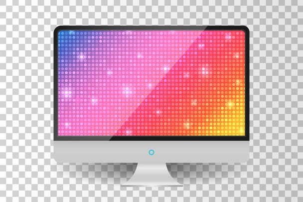 Monitor TV moderno metallico realistico isolato. Arcobaleno glamour brillante round sfondo. Illustrazione vettoriale
 - Vettoriali, immagini
