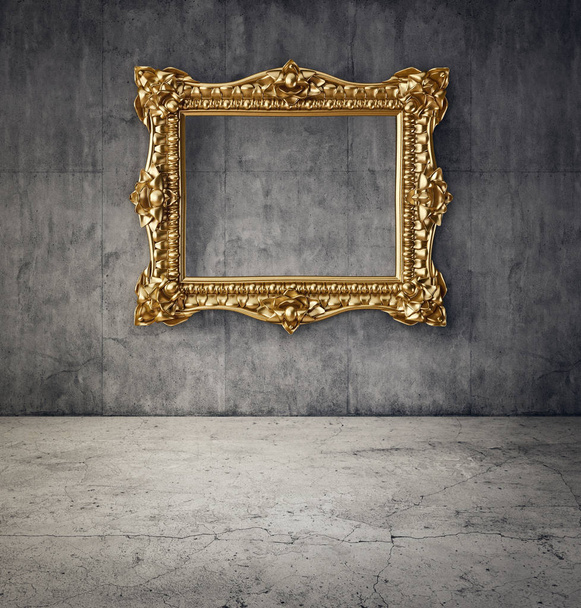 vintage golden frame on grey wall  - Photo, Image