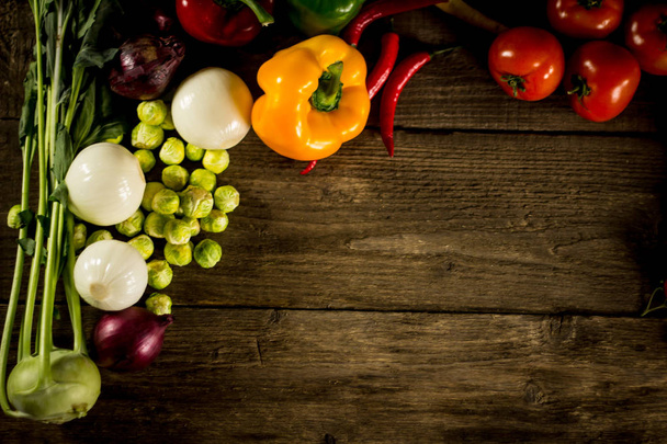 Bio Healthy food. Various of Vegetables on wood. Bio Healthy food, herbs and spices. Organic vegetables on wood - 写真・画像