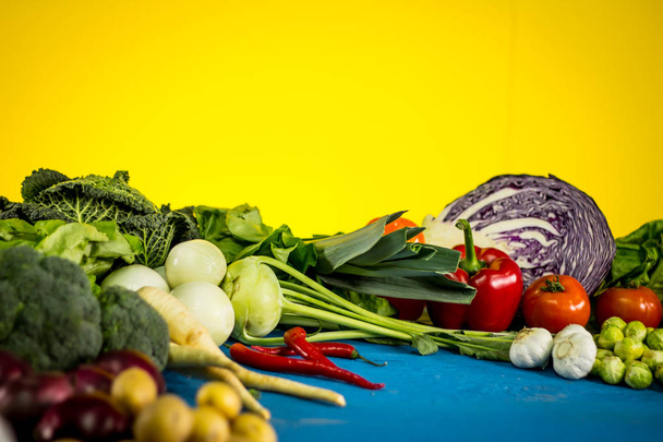 Bio Healthy food. Various of Vegetables on wood. Bio Healthy food, herbs and spices. Organic vegetables on wood - Photo, Image