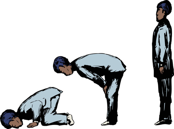 Homem muçulmano em várias posições de oração
 - Vetor, Imagem