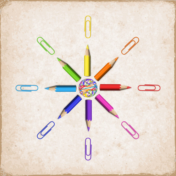 Gwiazda ośmiokątne realistyczne kolorowe ołówki i spinacze na P - Wektor, obraz