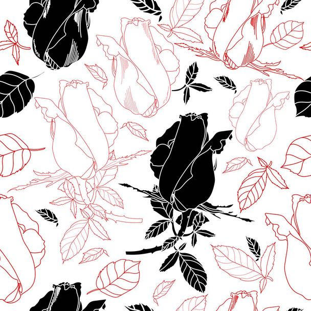 Floral seamless pattern with roses. Hand drawn floral texture. Vector background with flowers. - Vettoriali, immagini