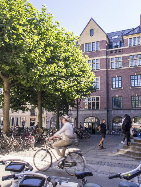 University buildings and Parked bicycles in Latin Quarter of Copenhagen, Denmark.  - Foto, Bild