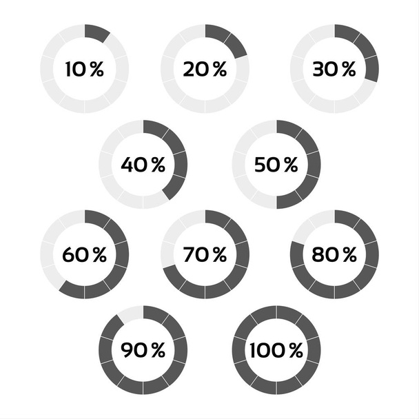 Vector circle diagram, ten steps percentage indicators - Vektör, Görsel