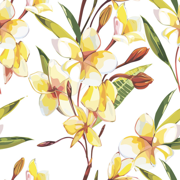 Elegance seamless pattern in vintage style with Plumeria flowers. EPS 10 - Вектор, зображення