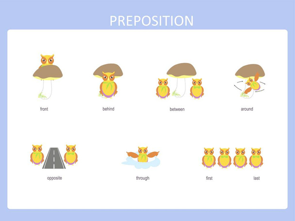 Preposición de movimiento para preescolar, ilustración de vectores de hojas de trabajo
 - Vector, Imagen