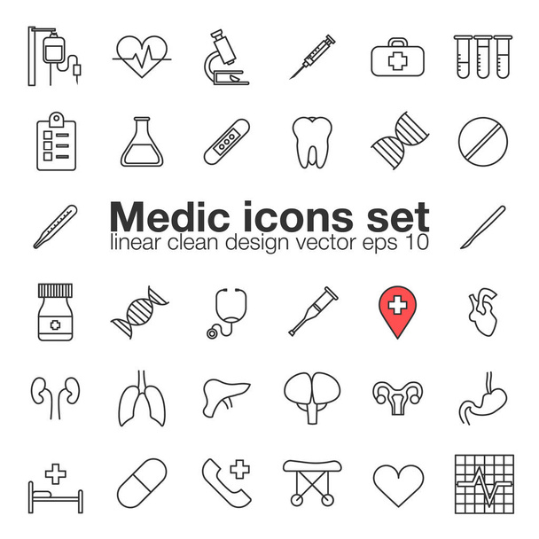 Medic, geneeskunde, gezondheidszorg lineaire iconen set, vector illustratie van menselijke organen. - Vector, afbeelding