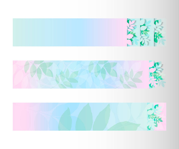 Foliage banner set, azure pink green colors - Vector, Image